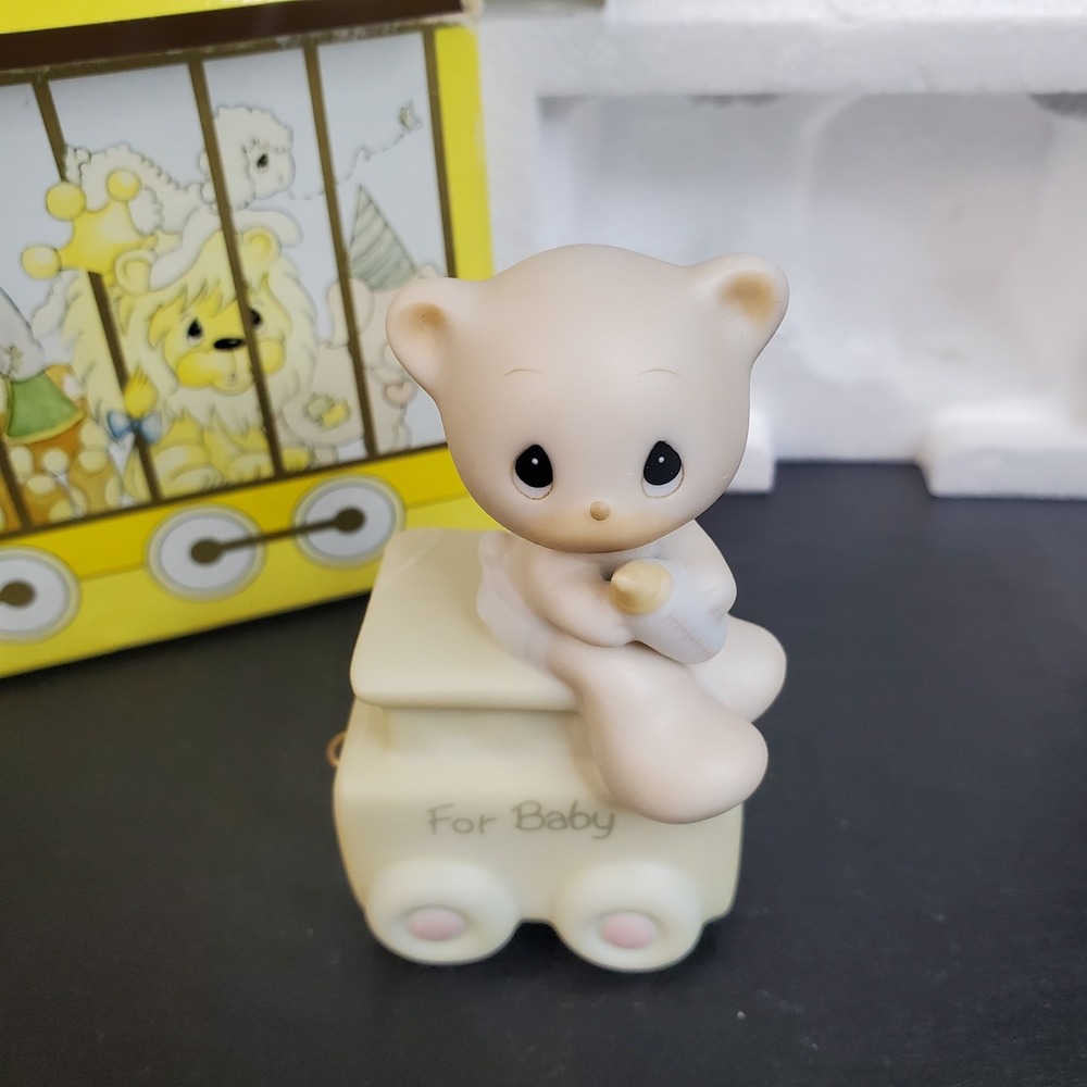Vintage 1985 Precious Moments May Your Birthday Be Warm Train Bear Baby W/Box